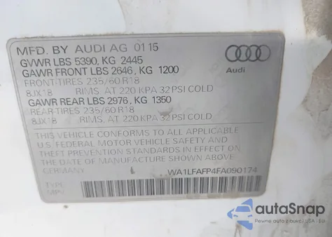 2015 Audi Q5 2.0T Premium from USA, damaged, VIN WA1LFAFP4FA090174